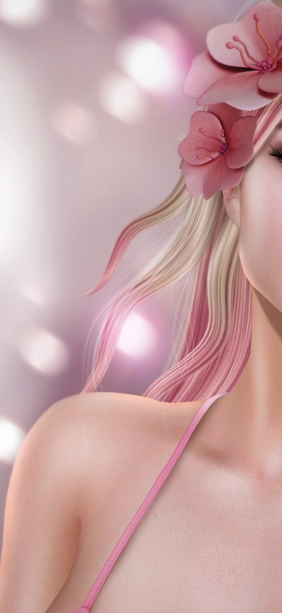 Fond d'écran iPhone Pink Fantasy Blonde Girl Flower Artwork 5k