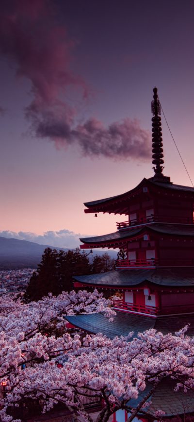 Fond d'écran iPhone Churei Tower Mount Fuji In Japan 8k