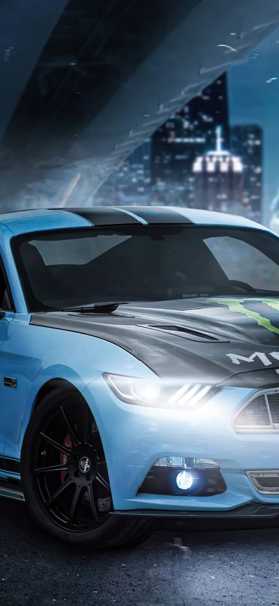 Fond d'écran iPhone Ford Mustang Skyblue On Streets 5k