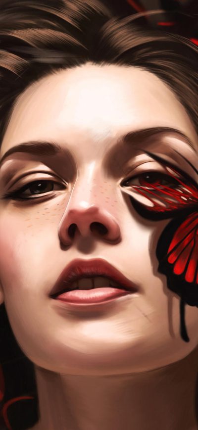 Fond d'écran iPhone Butterfly On Girl Face Fantasy Art