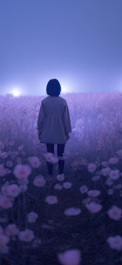 Fond d'écran iPhone Walking Alone In Flower Field 5k