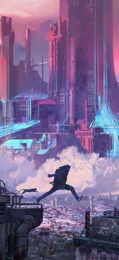 Fond d'écran iPhone Jumping Through Cyber City 4k