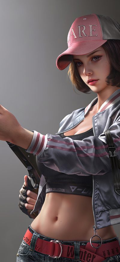 Fond d'écran iPhone Cute Girl Wearing Cap With Gun