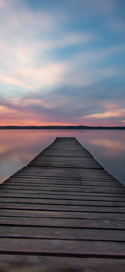 Fond d'écran iPhone Lake Pier Evening Sunset 5k