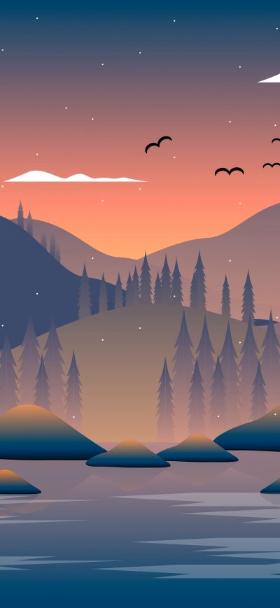 Fond d'écran iPhone Mountains Birds Tree Minimal 5k