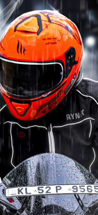 Fond d'écran iPhone Orange Helmet Biker 4k
