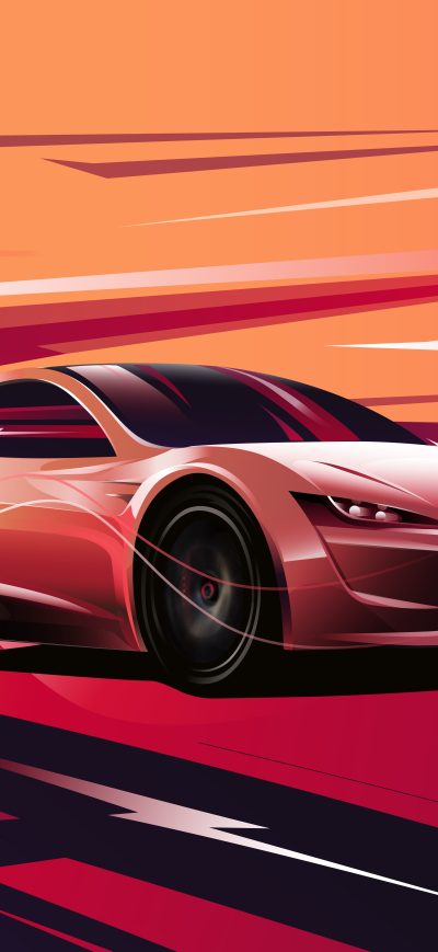 Fond d'écran iPhone Tesla Roadster Digital Art 8k