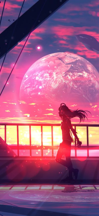 Fond d'écran iPhone Girl Walking With Headphones Anime Digital Art