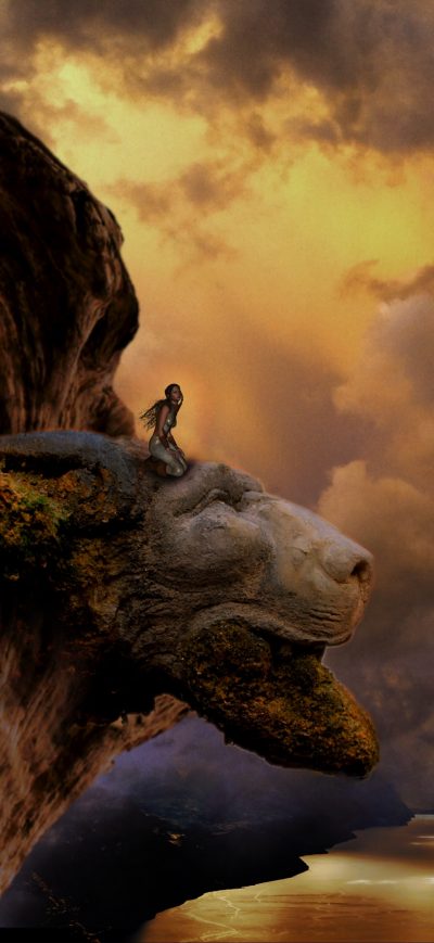 Fond d'écran iPhone Fantasy Lion Head Artistic Top View Mountains