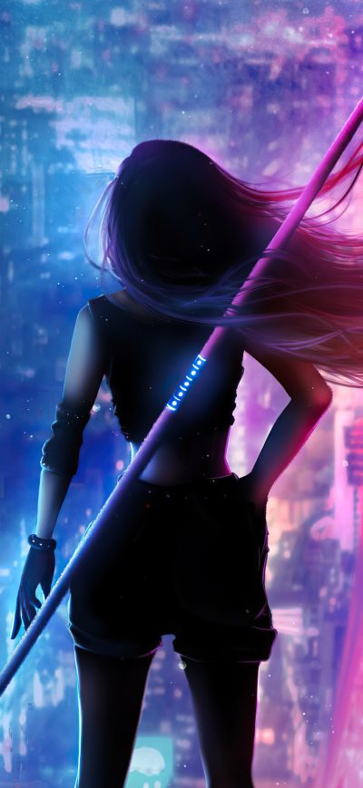 Fond d'écran iPhone Girl Hair Flowing Neon City
