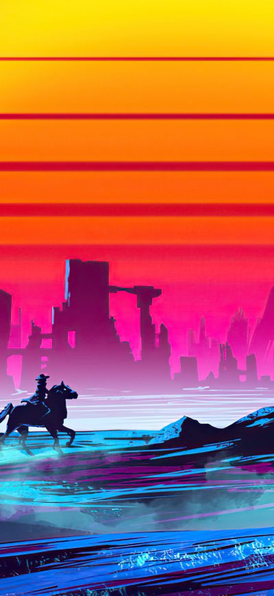 Fond d'écran iPhone Horse Rider Cyberpunk 4k