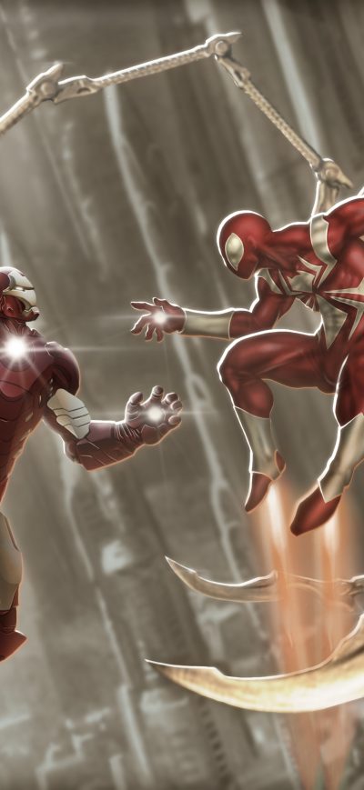 Fond d'écran iPhone Iron Man And Red Scarlet Spiderman 4k