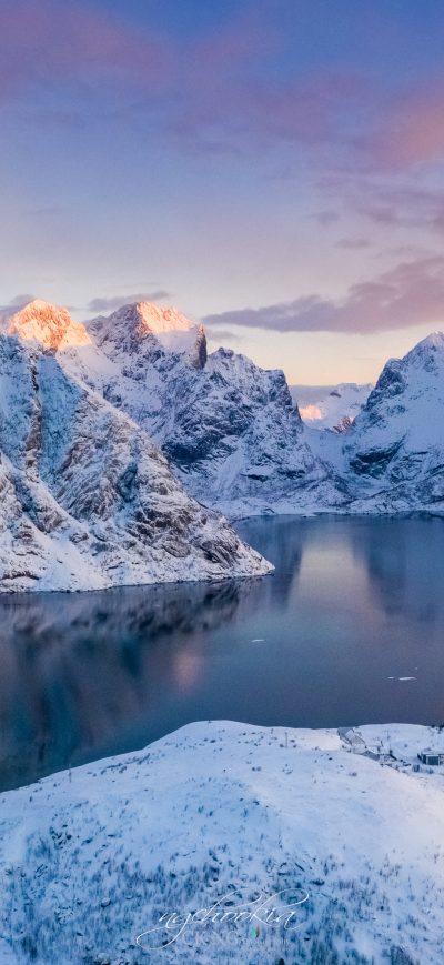 Fond d'écran iPhone Norway Lofoten Mountains Winter Bay Snow