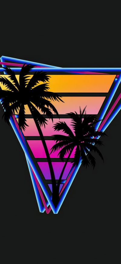 Fond d'écran iPhone Vaporwave Triangle Palm Trees 4k