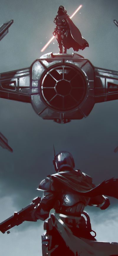 Fond d'écran iPhone Darth Vader Vs The Mandalorian Yoda 4k