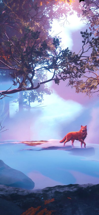 Fond d'écran iPhone Wolf In Red Magical Woods 4k