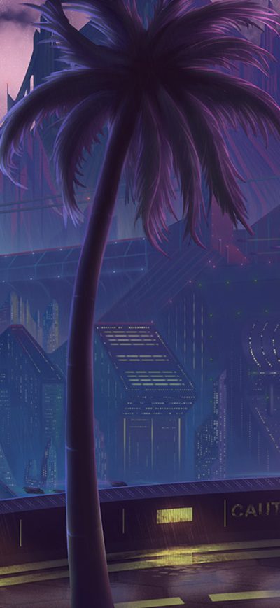 Fond d'écran iPhone Sitting On Bike Futuristic City Tree Fantasy Digital Art