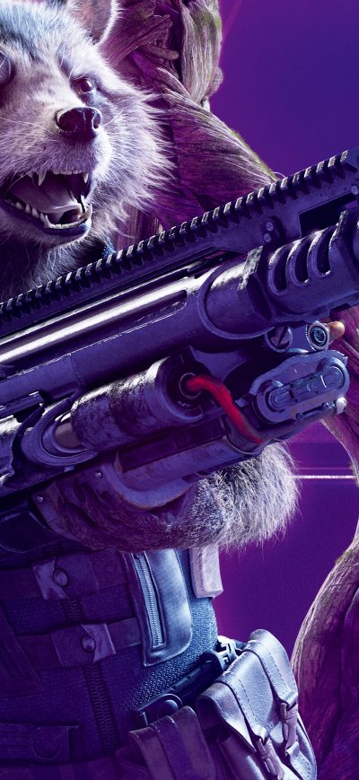 Fond d'écran iPhone Rocket Raccoon In Avengers Infinity War 8k Poster