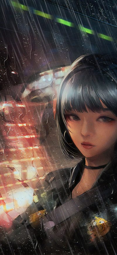 Fond d'écran iPhone Anime Girl In Taxi Raining 4k