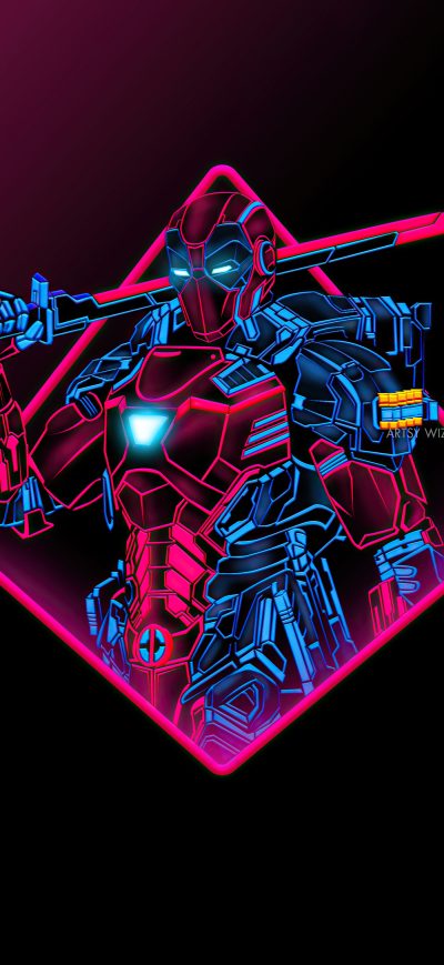 Fond d'écran iPhone Deadpool Neon Armor Minimal 5k