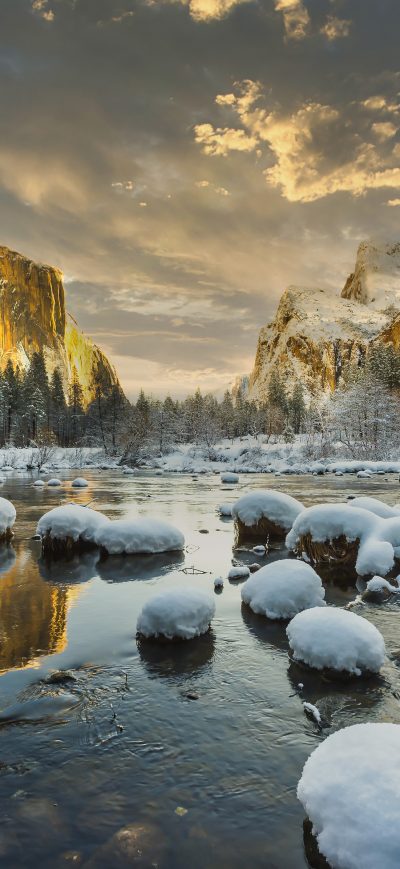 Fond d'écran iPhone Lake Stones Snow Scenery 4k