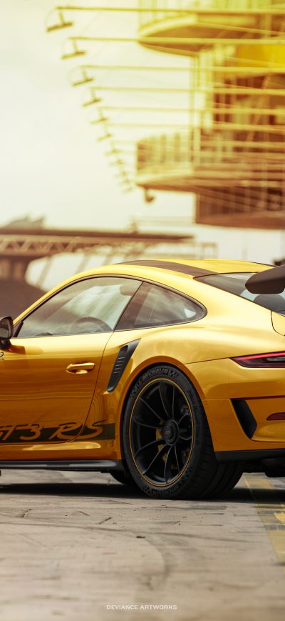Fond d'écran iPhone Porsche 911GT3RS Gold 4k Rear