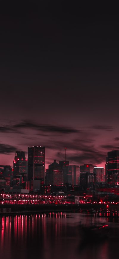 Fond d'écran iPhone Red Night Panorama Buildings Lights Red Sky 5k