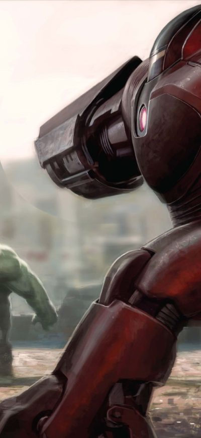 Fond d'écran iPhone Iron Hulkbuster And Hulk Fight Avengers Infinity War 2018 Artwork
