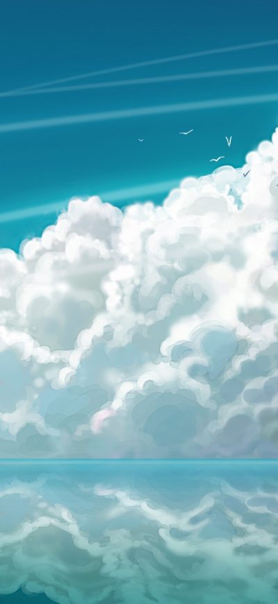Fond d'écran iPhone Anime Girl Sea Sky Clouds Landscape Art 4k