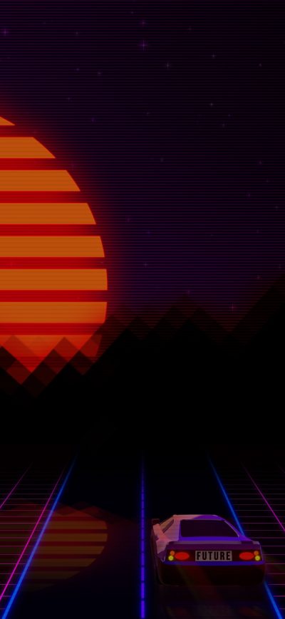 Fond d'écran iPhone Retrowave City Artistic Car Artwork