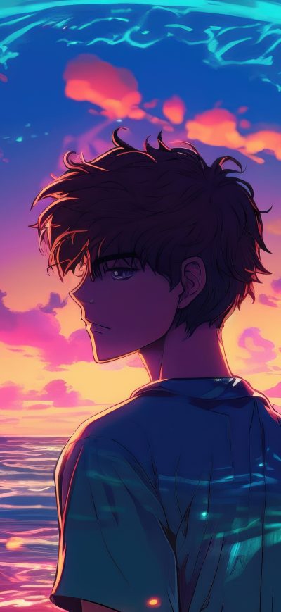 Fond d'écran iPhone Boy Vaporwave Sunset Glow Palm Trees Yacht Relaxing