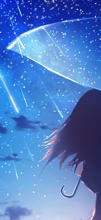 Fond d'écran iPhone Anime Girl Umbrella Rain 4k