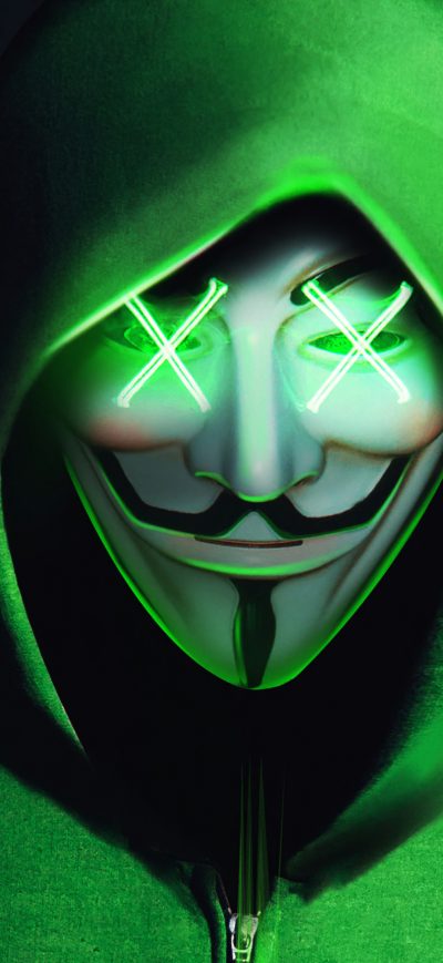 Fond d'écran iPhone Green Hoodie Anonymus Mask 4k