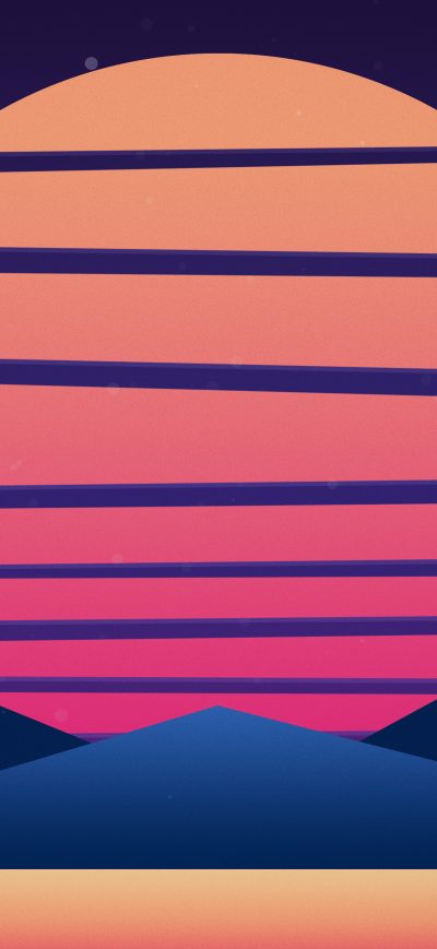 Fond d'écran iPhone Sunset Mountains Minimalism Retrowave 5k