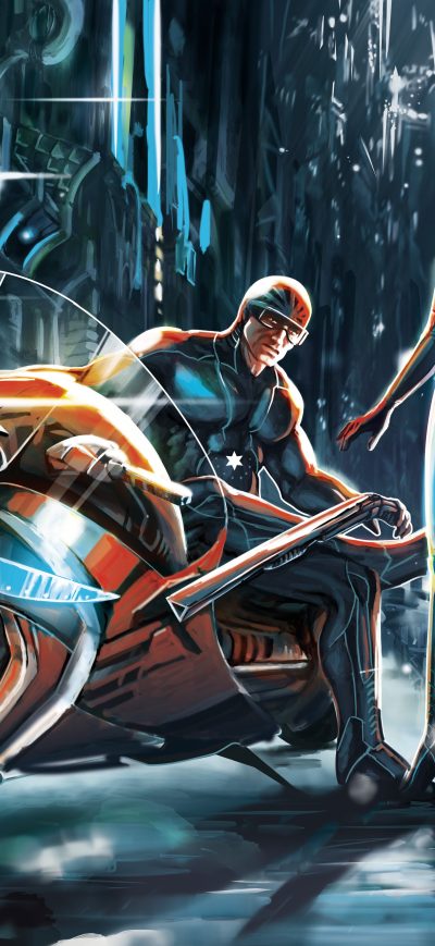 Fond d'écran iPhone Scifi Futuristic Warrior Girl And Boy With Bike