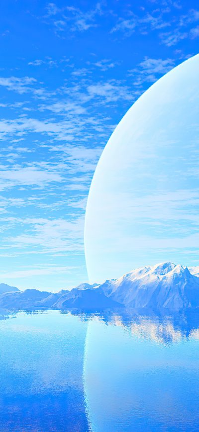 Fond d'écran iPhone Sea Clouds Mountains Blue Minimal 4k