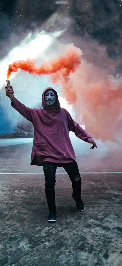 Fond d'écran iPhone Smoke Bomb Anonymus Mask Guy 5k
