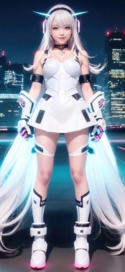 Fond d'écran iPhone Asian Cyber Girl City Lights Armor Character