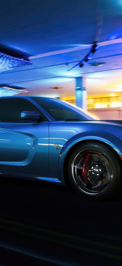 Fond d'écran iPhone Dodge Challenger Srt Hellcat City Night 4k