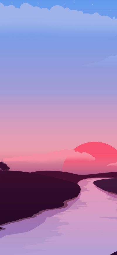 Fond d'écran iPhone Small Lake Red Sunset 4k