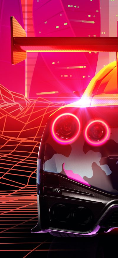 Fond d'écran iPhone Nissan Gtr Retrowave 4k