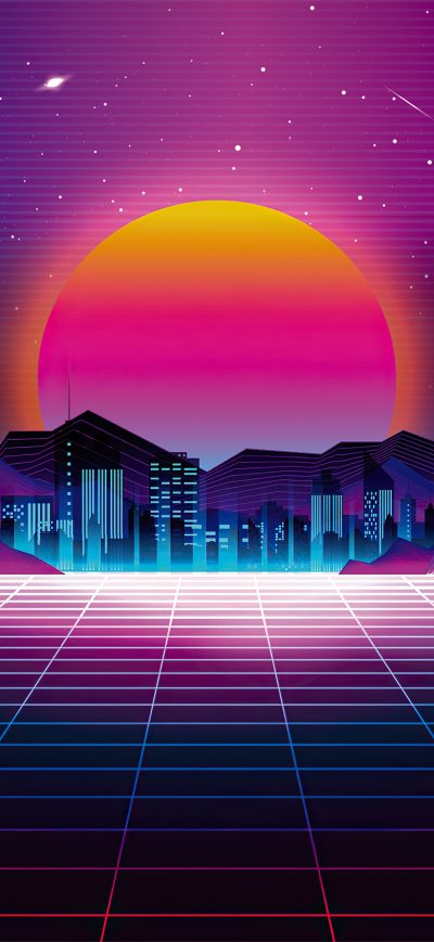 Fond d'écran iPhone Retro City Sunset 4k