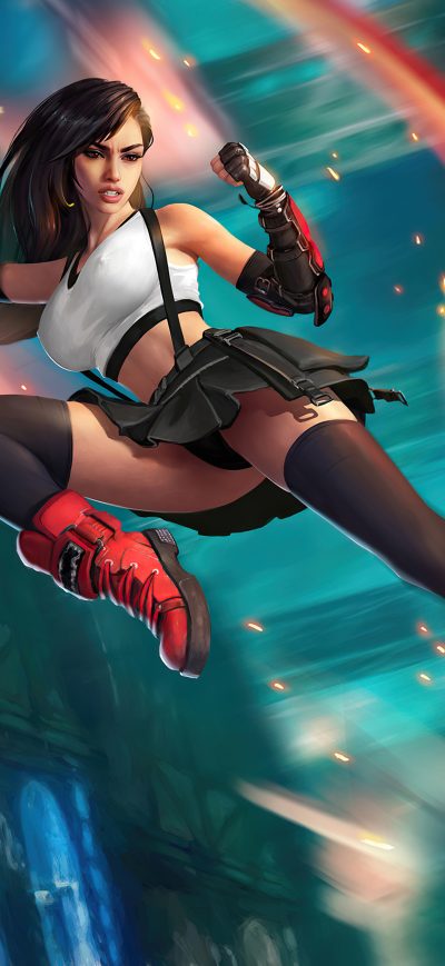 Fond d'écran iPhone Tifa Lockhart Kicking 4k