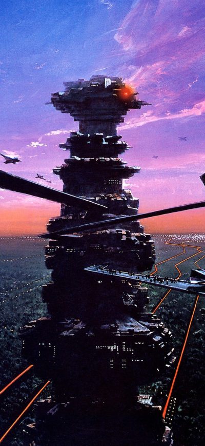 Fond d'écran iPhone Cityscape Synthwave Cyberpunk Future Fanart