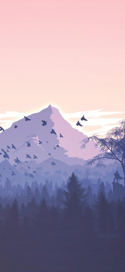 Fond d'écran iPhone Minimalism Birds Mountains Trees Forest