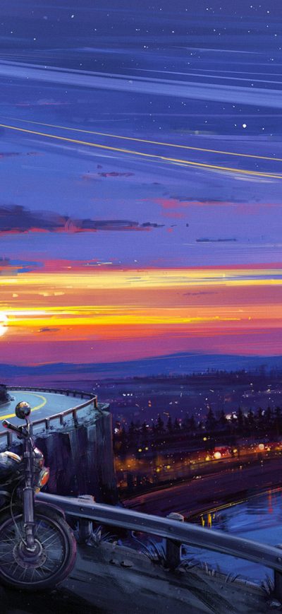 Fond d'écran iPhone Motorcyle Digital Art Sunset Artwork