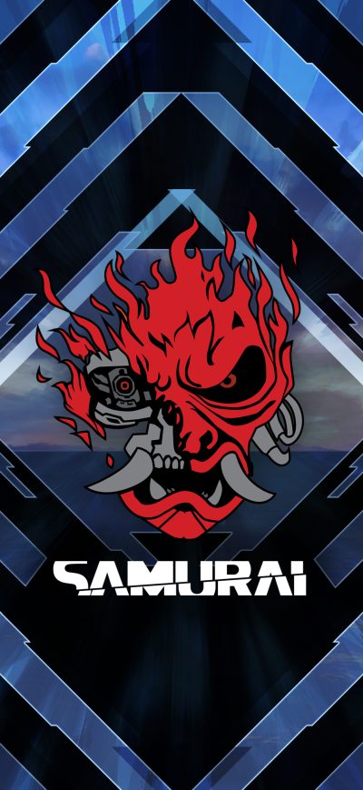 Fond d'écran iPhone Cyberpunk Samurai Logo 4k
