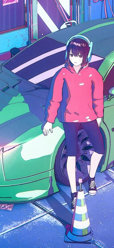 Fond d'écran iPhone Lofi Day Girl With Lamborghini