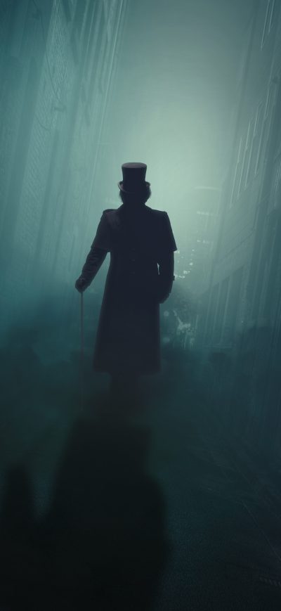Fond d'écran iPhone Silhouette Night Fog Man With Hat Walking 5k