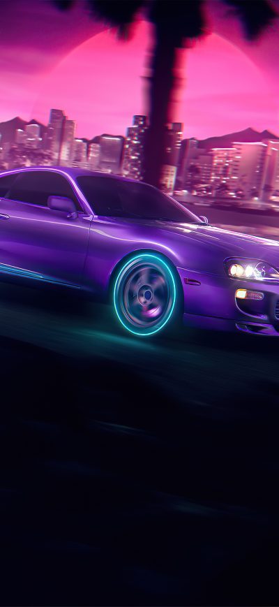 Fond d'écran iPhone NeonNight Toyota Supra 5k